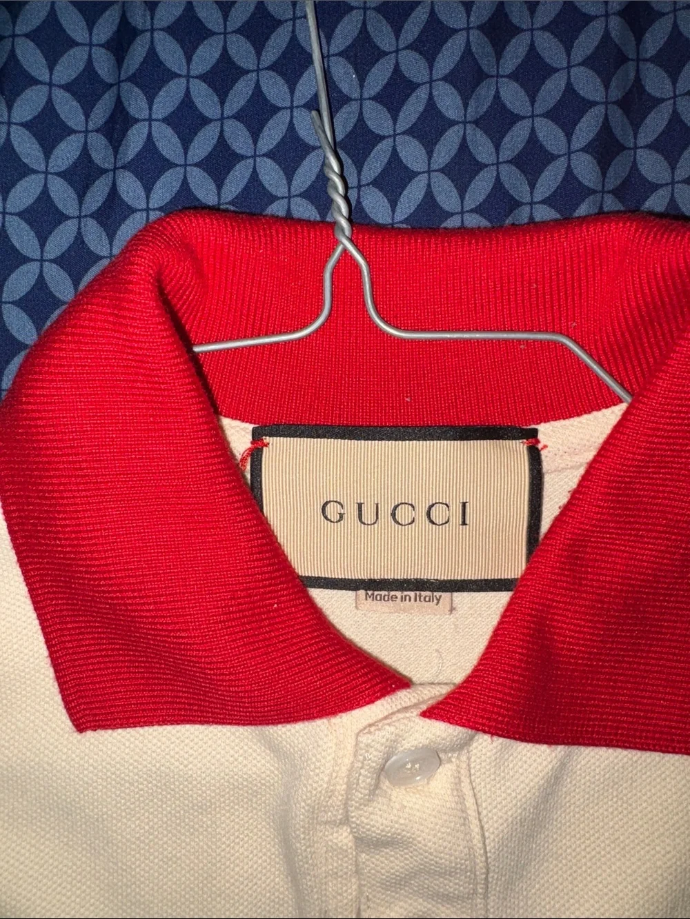 Gucci White Polo with Red Collar and Purple GG Emblem